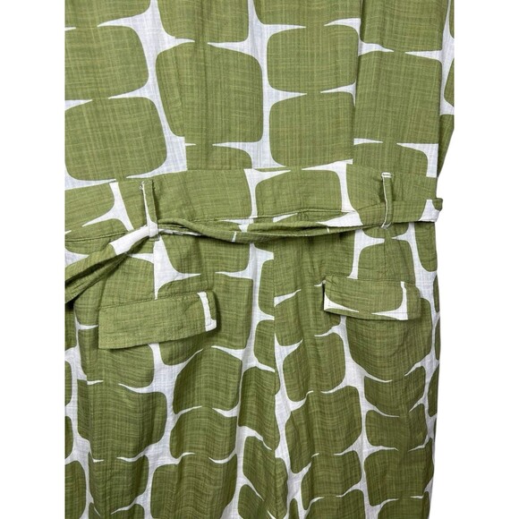 Tu x Scion Green White Abstract Jumpsuit UK 14 US 10 Cotton Belted Button Up - Picture 12 of 16